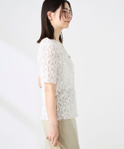 NOLLEY’S Sophi（ノーリーズソフィ）の「ウォッシャブルストレッチレース両前半袖カーデ（カーディガン/ボレロ・レディース・ホワイト/ダークブラウン・38）」の16枚目の写真