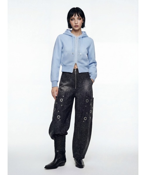 TAJEN:T（タジェント）の「【TAJEN:T】NEEDLE PUNCH EYELET CURVE DENIM/ニードルパンチアイレットカーブデニム（デニムパンツ・レディース・ブルー/ブラック・2/1）」の7枚目の写真