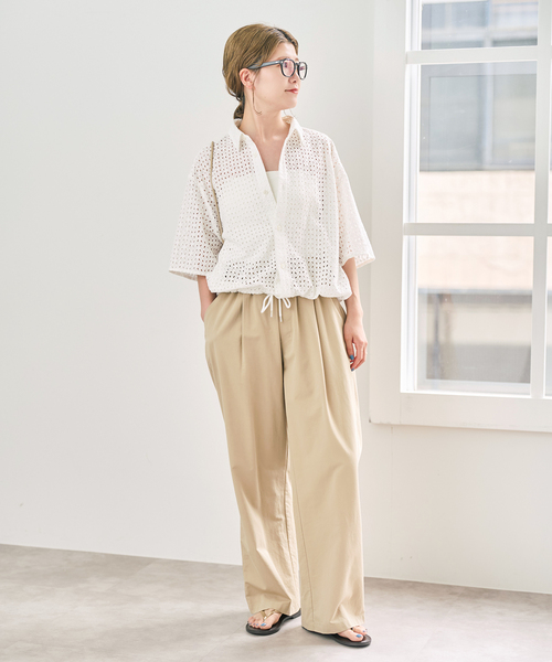 Spick & Span(スピックアンドスパン)の「《セットアップ可》カットワークエンブロイダリーハーフスリーブシャツ(シャツ/ブラウス・レディース・ホワイト系その他/ブラック・FREE)」の4枚目の写真