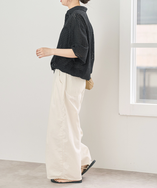 Spick & Span(スピックアンドスパン)の「《セットアップ可》カットワークエンブロイダリーハーフスリーブシャツ(シャツ/ブラウス・レディース・ホワイト系その他/ブラック・FREE)」の8枚目の写真