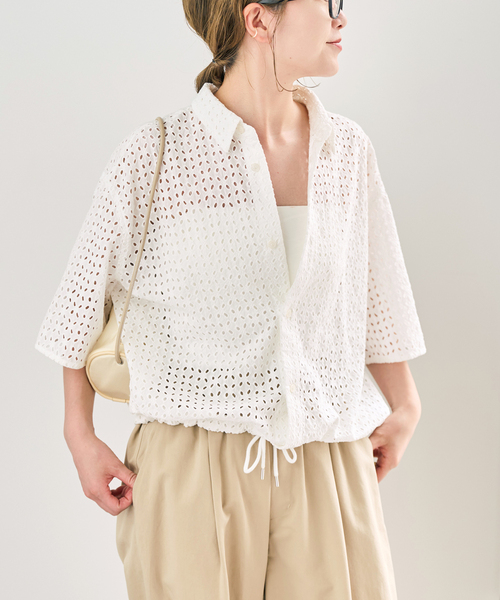 Spick & Span(スピックアンドスパン)の「《セットアップ可》カットワークエンブロイダリーハーフスリーブシャツ(シャツ/ブラウス・レディース・ホワイト系その他/ブラック・FREE)」の11枚目の写真