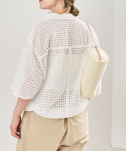 Spick & Span(スピックアンドスパン)の「《セットアップ可》カットワークエンブロイダリーハーフスリーブシャツ(シャツ/ブラウス・レディース・ホワイト系その他/ブラック・FREE)」の12枚目の写真