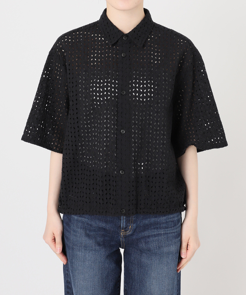 Spick & Span(スピックアンドスパン)の「《セットアップ可》カットワークエンブロイダリーハーフスリーブシャツ(シャツ/ブラウス・レディース・ホワイト系その他/ブラック・FREE)」の21枚目の写真