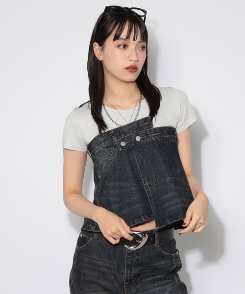 PAGEBOY(ページボーイ)の「デニムベルトスカート【パンツレイヤード&ビスチェでも使える2WAY仕様】(ベルト・レディース・ブラック/ブルー・FREE)」の1枚目の写真