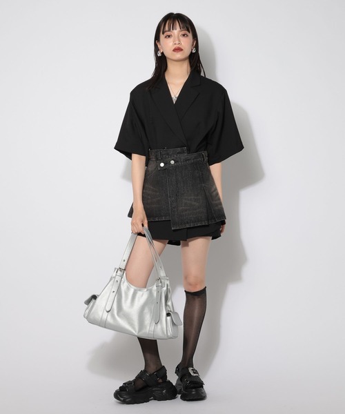 PAGEBOY(ページボーイ)の「デニムベルトスカート【パンツレイヤード&ビスチェでも使える2WAY仕様】(ベルト・レディース・ブラック/ブルー・FREE)」の9枚目の写真