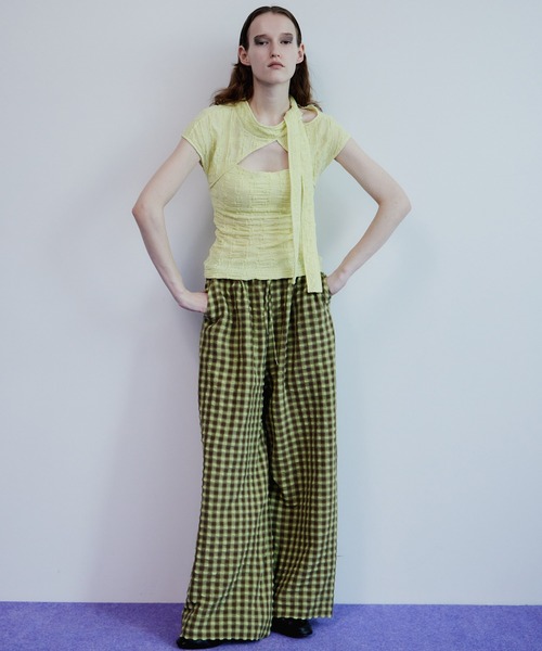 MAISON SPECIAL(メゾンスペシャル)の「Cut-Out Bow Tie Bolero Layered Top/カットアウトボウタイボレロレイヤードトップ(Tシャツ/カットソー・レディース・グレー/ホワイト/ライム・FREE)」の22枚目の写真