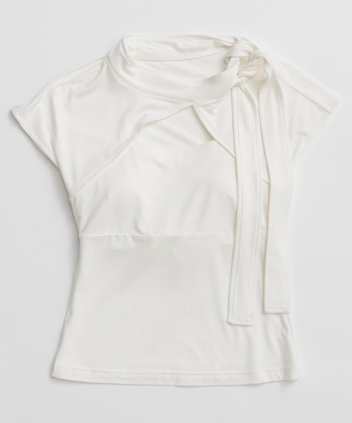 MAISON SPECIAL(メゾンスペシャル)の「Cut-Out Bow Tie Bolero Layered Top/カットアウトボウタイボレロレイヤードトップ(Tシャツ/カットソー・レディース・グレー/ホワイト/ライム・FREE)」の12枚目の写真
