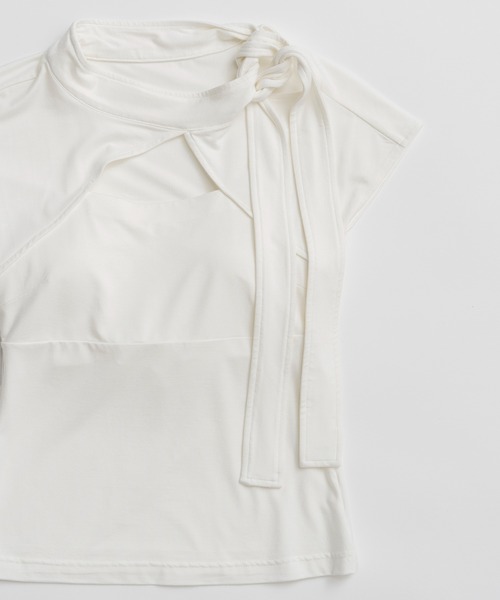 MAISON SPECIAL(メゾンスペシャル)の「Cut-Out Bow Tie Bolero Layered Top/カットアウトボウタイボレロレイヤードトップ(Tシャツ/カットソー・レディース・グレー/ホワイト/ライム・FREE)」の11枚目の写真