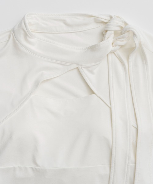 MAISON SPECIAL(メゾンスペシャル)の「Cut-Out Bow Tie Bolero Layered Top/カットアウトボウタイボレロレイヤードトップ(Tシャツ/カットソー・レディース・グレー/ホワイト/ライム・FREE)」の10枚目の写真