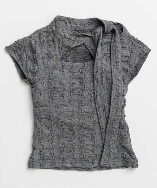 MAISON SPECIAL(メゾンスペシャル)の「Cut-Out Bow Tie Bolero Layered Top/カットアウトボウタイボレロレイヤードトップ(Tシャツ/カットソー・レディース・グレー/ホワイト/ライム・FREE)」の7枚目の写真