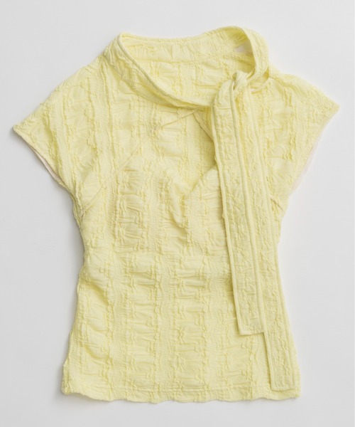 MAISON SPECIAL(メゾンスペシャル)の「Cut-Out Bow Tie Bolero Layered Top/カットアウトボウタイボレロレイヤードトップ(Tシャツ/カットソー・レディース・グレー/ホワイト/ライム・FREE)」の13枚目の写真