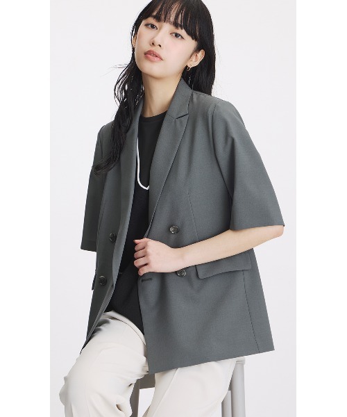 AOYAMA(アオヤマ)の「冷感半袖ダブルジャケット【涼】【セットアップ着用可】(スーツジャケット・レディース・チャコールグレー/グレイッシュベージュ・S/M/L/LL)」の10枚目の写真