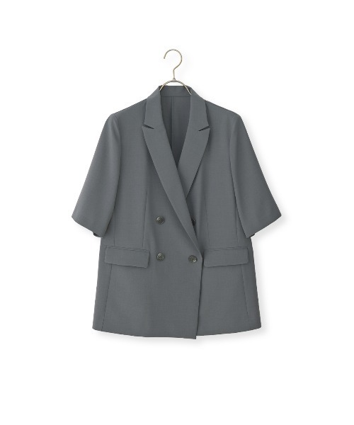 AOYAMA(アオヤマ)の「冷感半袖ダブルジャケット【涼】【セットアップ着用可】(スーツジャケット・レディース・チャコールグレー/グレイッシュベージュ・S/M/L/LL)」の7枚目の写真