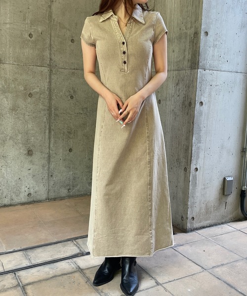 ROGER AND RAW（ロジャーアンドロウ）の「ヴィンテージライク襟付きノースリーブ/半袖 ロングワンピース（ワンピース・レディース・ブラック/ベージュ/ベージュ系その他/ブラック系その他・FREE）」の4枚目の写真