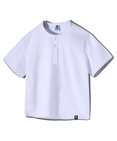 GHOST REPUBLIC(ゴーストリパブリック)の「クロップストライプ配色ロールアップヘンリーネック半袖Tシャツ GT-393_ホワイト(Tシャツ/カットソー・レディース・ホワイト・MEDIUM/LARGE/X-LARGE)」の3枚目の写真