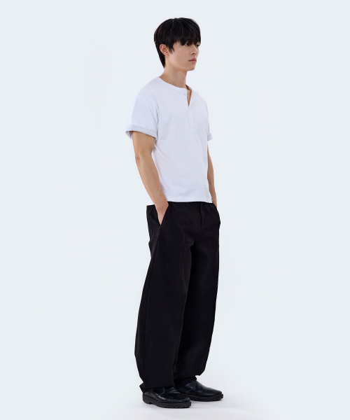 GHOST REPUBLIC(ゴーストリパブリック)の「クロップストライプ配色ロールアップヘンリーネック半袖Tシャツ GT-393_ホワイト(Tシャツ/カットソー・レディース・ホワイト・MEDIUM/LARGE/X-LARGE)」の5枚目の写真