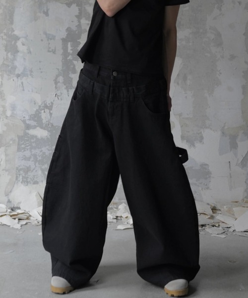 パンツ Double Belt Baggy Denim Coating Black Lee fi Ne】Double Waist Baggy Jeans / 【リファイン】ダブルウエスト