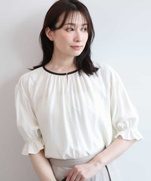 配色パイピング楊柳ブラウス/洗える/WEB限定サイズあり
