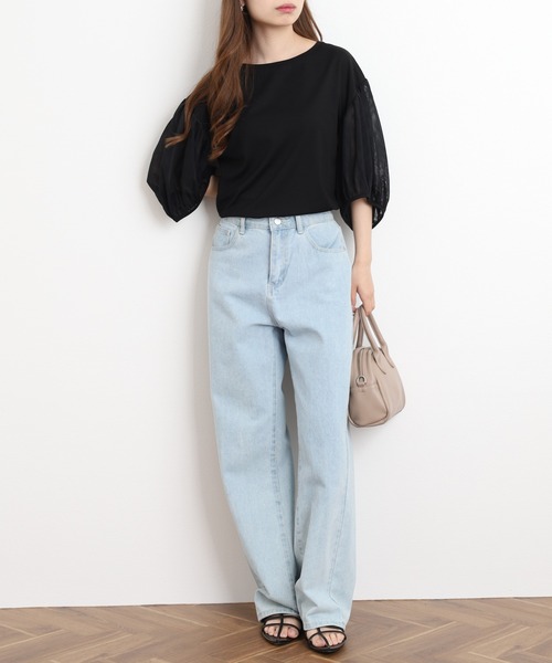 FUNALIVE（ファンアライブ）の「Comoely Closet チュールで作るバルーンスリーブトップス 半端袖（Tシャツ/カットソー・レディース・グレー/ブラック・M/S）」の8枚目の写真
