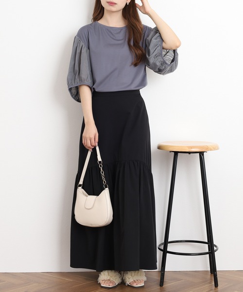 FUNALIVE（ファンアライブ）の「Comoely Closet チュールで作るバルーンスリーブトップス 半端袖（Tシャツ/カットソー・レディース・グレー/ブラック・M/S）」の15枚目の写真