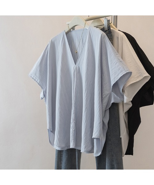 witch(ウイッチ)の「ターンバック袖ルーズフィットスキッパーブラウス(シャツ/ブラウス・レディース・ブルー/ホワイト/ブラック・FREE)」の5枚目の写真