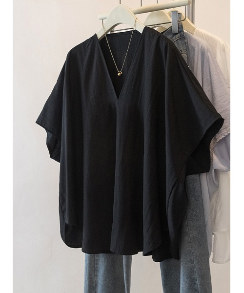 witch(ウイッチ)の「ターンバック袖ルーズフィットスキッパーブラウス(シャツ/ブラウス・レディース・ブルー/ホワイト/ブラック・FREE)」の8枚目の写真