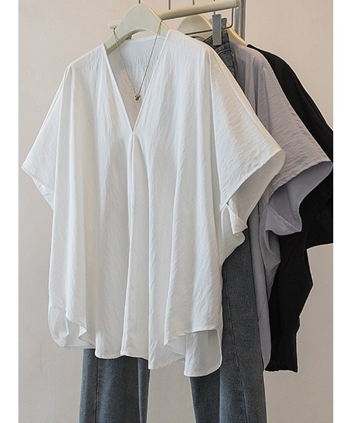 witch(ウイッチ)の「ターンバック袖ルーズフィットスキッパーブラウス(シャツ/ブラウス・レディース・ブルー/ホワイト/ブラック・FREE)」の9枚目の写真