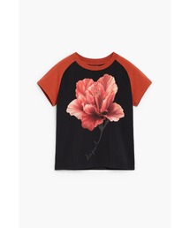 Desigual | ハイビスカスプリントラグランTシャツ/ブラック【2026秋冬新作】(Tシャツ/カットソー)