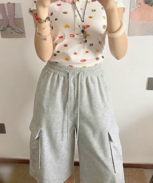 UP START(アップスタート)の「【LAMPOON】スエットカーゴハーフパンツ(スウェットパンツ・レディース・グレー/ブラック・LARGE/MEDIUM/SMALL)」の4枚目の写真