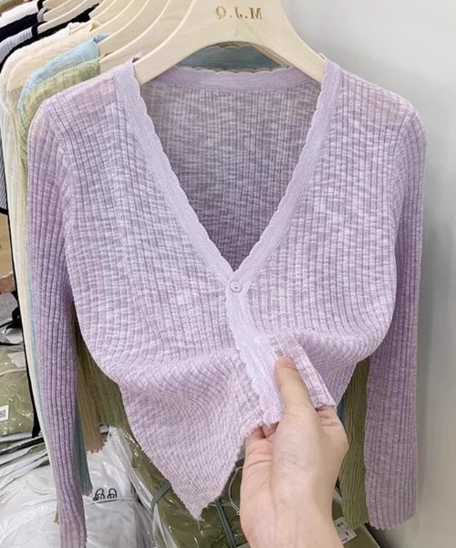 AMAJI(アマジ)の「ルーズシルエット サマーニット ショート丈 ボレロカーディガン(カーディガン/ボレロ・レディース・ブラック/ホワイト/ベージュ/ライトピンク/ライトブルー/イエロー/パープル/ライトグリーン・FREE)」の6枚目の写真