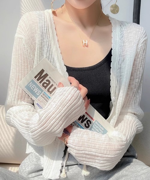 AMAJI(アマジ)の「ルーズシルエット サマーニット ショート丈 ボレロカーディガン(カーディガン/ボレロ・レディース・ブラック/ホワイト/ベージュ/ライトピンク/ライトブルー/イエロー/パープル/ライトグリーン・FREE)」の2枚目の写真