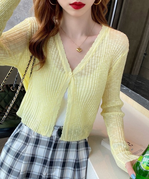 AMAJI(アマジ)の「ルーズシルエット サマーニット ショート丈 ボレロカーディガン(カーディガン/ボレロ・レディース・ブラック/ホワイト/ベージュ/ライトピンク/ライトブルー/イエロー/パープル/ライトグリーン・FREE)」の7枚目の写真