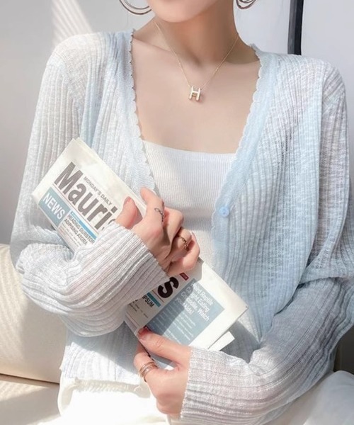 AMAJI(アマジ)の「ルーズシルエット サマーニット ショート丈 ボレロカーディガン(カーディガン/ボレロ・レディース・ブラック/ホワイト/ベージュ/ライトピンク/ライトブルー/イエロー/パープル/ライトグリーン・FREE)」の5枚目の写真