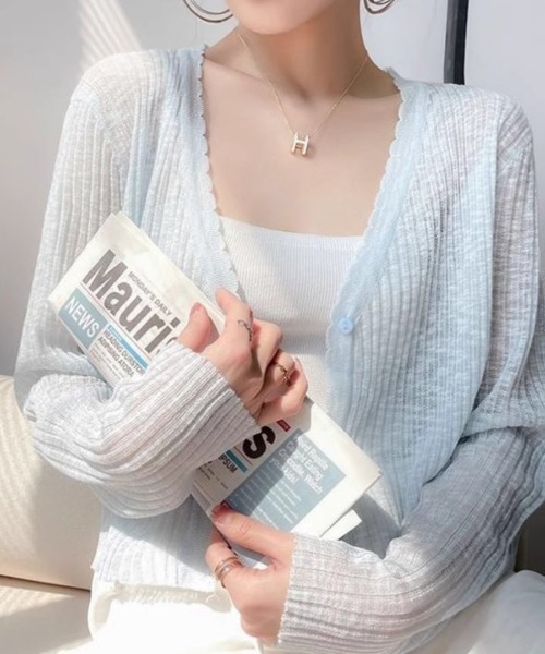 AMAJI(アマジ)の「ルーズシルエット サマーニット ショート丈 ボレロカーディガン(カーディガン/ボレロ・レディース・ブラック/ホワイト/ベージュ/ライトピンク/ライトブルー/イエロー/パープル/ライトグリーン・FREE)」の11枚目の写真