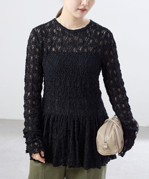 IENA | 《WEB限定/追加》Flowerストレッチレース ペプラムプルオーバー(Tシャツ/カットソー)