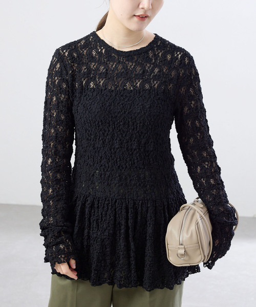 IENA(イエナ)の「《WEB限定/追加》Flowerストレッチレース ペプラムプルオーバー(Tシャツ/カットソー・レディース・アイボリー/ブラック・FREE)」の2枚目の写真