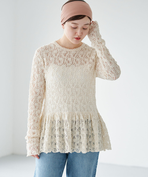 IENA(イエナ)の「《WEB限定/追加》Flowerストレッチレース ペプラムプルオーバー(Tシャツ/カットソー・レディース・アイボリー/ブラック・FREE)」の10枚目の写真