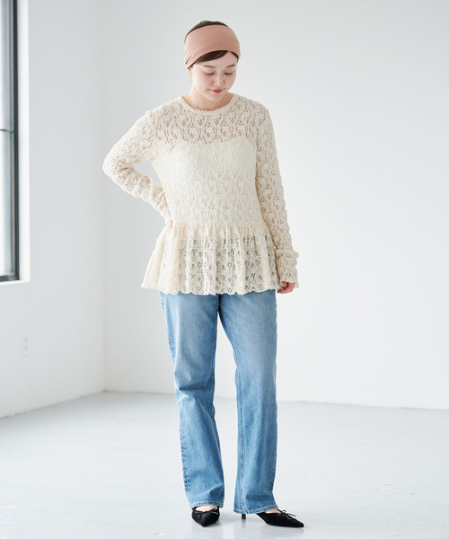 IENA(イエナ)の「《WEB限定/追加》Flowerストレッチレース ペプラムプルオーバー(Tシャツ/カットソー・レディース・アイボリー/ブラック・FREE)」の13枚目の写真