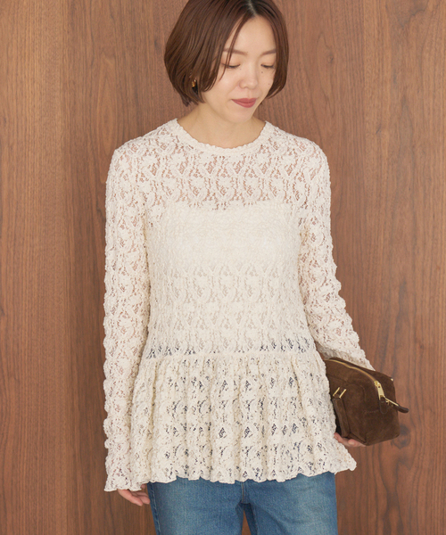 IENA(イエナ)の「《WEB限定/追加》Flowerストレッチレース ペプラムプルオーバー(Tシャツ/カットソー・レディース・アイボリー/ブラック・FREE)」の17枚目の写真