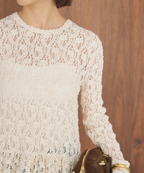 IENA(イエナ)の「《WEB限定/追加》Flowerストレッチレース ペプラムプルオーバー(Tシャツ/カットソー・レディース・アイボリー/ブラック・FREE)」の20枚目の写真