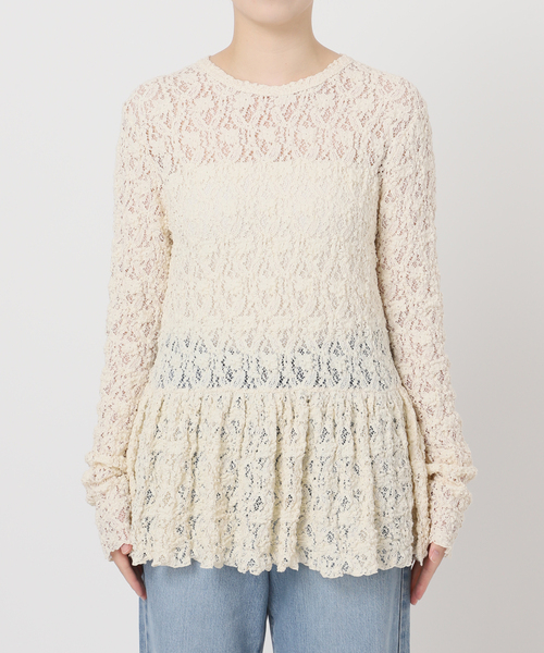 IENA(イエナ)の「《WEB限定/追加》Flowerストレッチレース ペプラムプルオーバー(Tシャツ/カットソー・レディース・アイボリー/ブラック・FREE)」の4枚目の写真