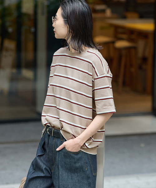 JOURNAL STANDARD(ジャーナルスタンダード)の「《追加3》汗ジミ防止ボーダービッグT(Tシャツ/カットソー・レディース・ベージュ/グリーン/ブラック/ウッド・FREE)」の6枚目の写真