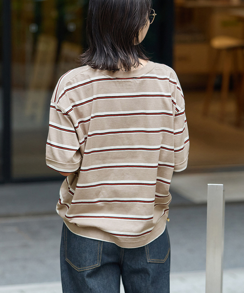 JOURNAL STANDARD(ジャーナルスタンダード)の「《追加3》汗ジミ防止ボーダービッグT(Tシャツ/カットソー・レディース・ベージュ/グリーン/ブラック/ウッド・FREE)」の7枚目の写真