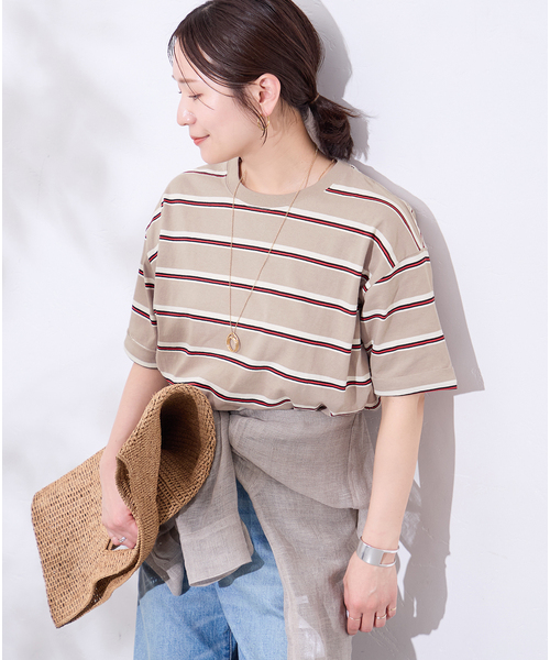 JOURNAL STANDARD(ジャーナルスタンダード)の「《追加3》汗ジミ防止ボーダービッグT(Tシャツ/カットソー・レディース・ベージュ/グリーン/ブラック/ウッド・FREE)」の5枚目の写真