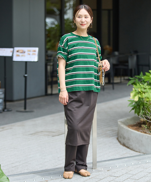 JOURNAL STANDARD(ジャーナルスタンダード)の「《追加3》汗ジミ防止ボーダービッグT(Tシャツ/カットソー・レディース・ベージュ/グリーン/ブラック/ウッド・FREE)」の8枚目の写真