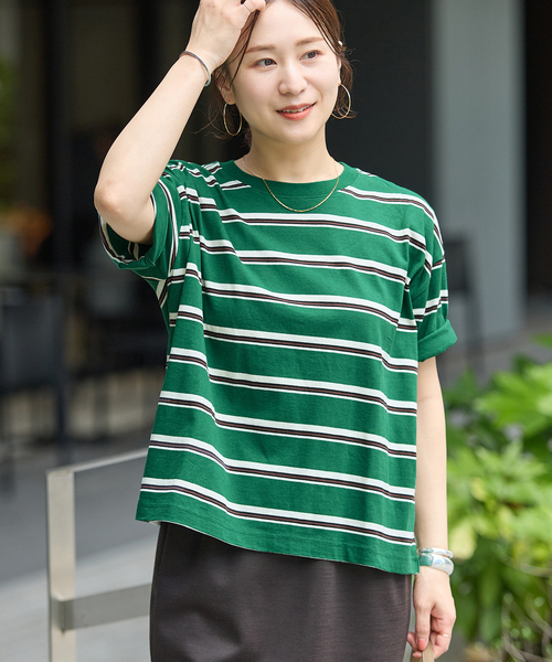 JOURNAL STANDARD(ジャーナルスタンダード)の「《追加3》汗ジミ防止ボーダービッグT(Tシャツ/カットソー・レディース・ベージュ/グリーン/ブラック/ウッド・FREE)」の9枚目の写真