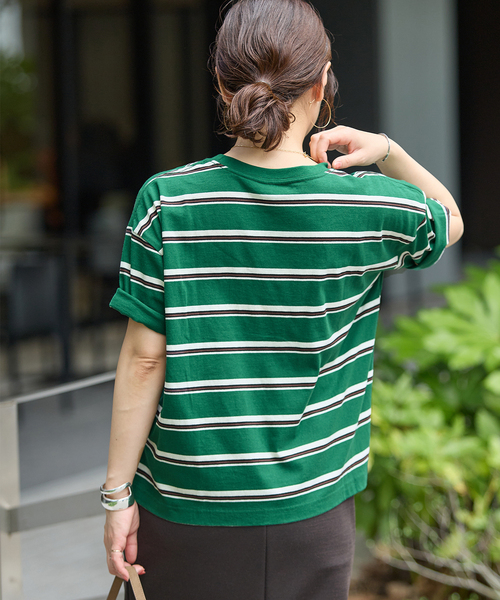 JOURNAL STANDARD(ジャーナルスタンダード)の「《追加3》汗ジミ防止ボーダービッグT(Tシャツ/カットソー・レディース・ベージュ/グリーン/ブラック/ウッド・FREE)」の10枚目の写真