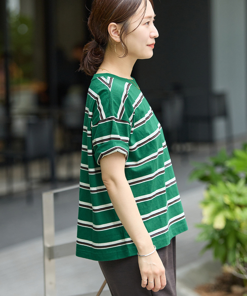 JOURNAL STANDARD(ジャーナルスタンダード)の「《追加3》汗ジミ防止ボーダービッグT(Tシャツ/カットソー・レディース・ベージュ/グリーン/ブラック/ウッド・FREE)」の11枚目の写真