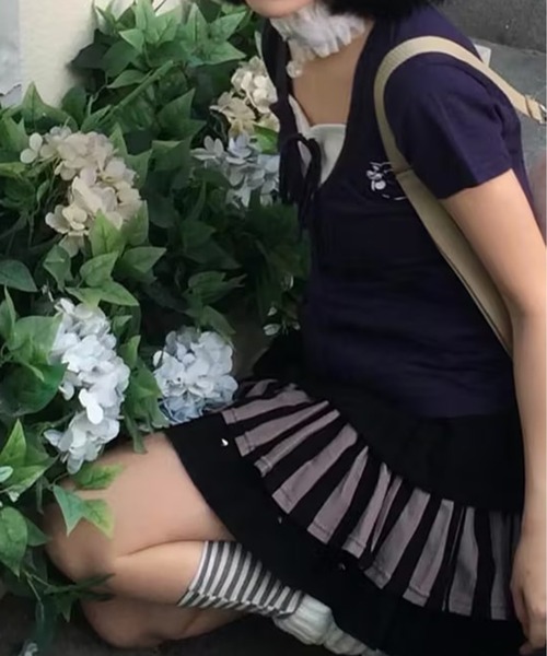 AsheKsha(アシクシャ)の「ツーピース風パッチワークトップス(Tシャツ/カットソー・レディース・ネイビー/ライトグレー・M)」の11枚目の写真