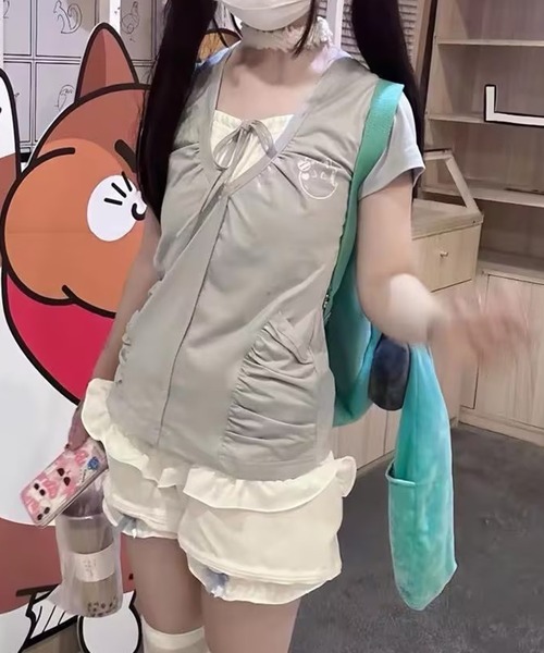 AsheKsha(アシクシャ)の「ツーピース風パッチワークトップス(Tシャツ/カットソー・レディース・ネイビー/ライトグレー・M)」の14枚目の写真